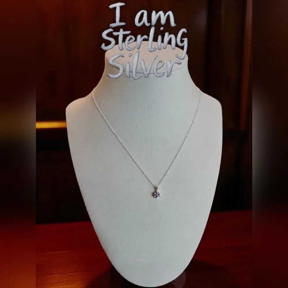 Iam Sterling Silver Necklace with Sparkling Cubic Zirconia Pendant New - Picture 2 of 4